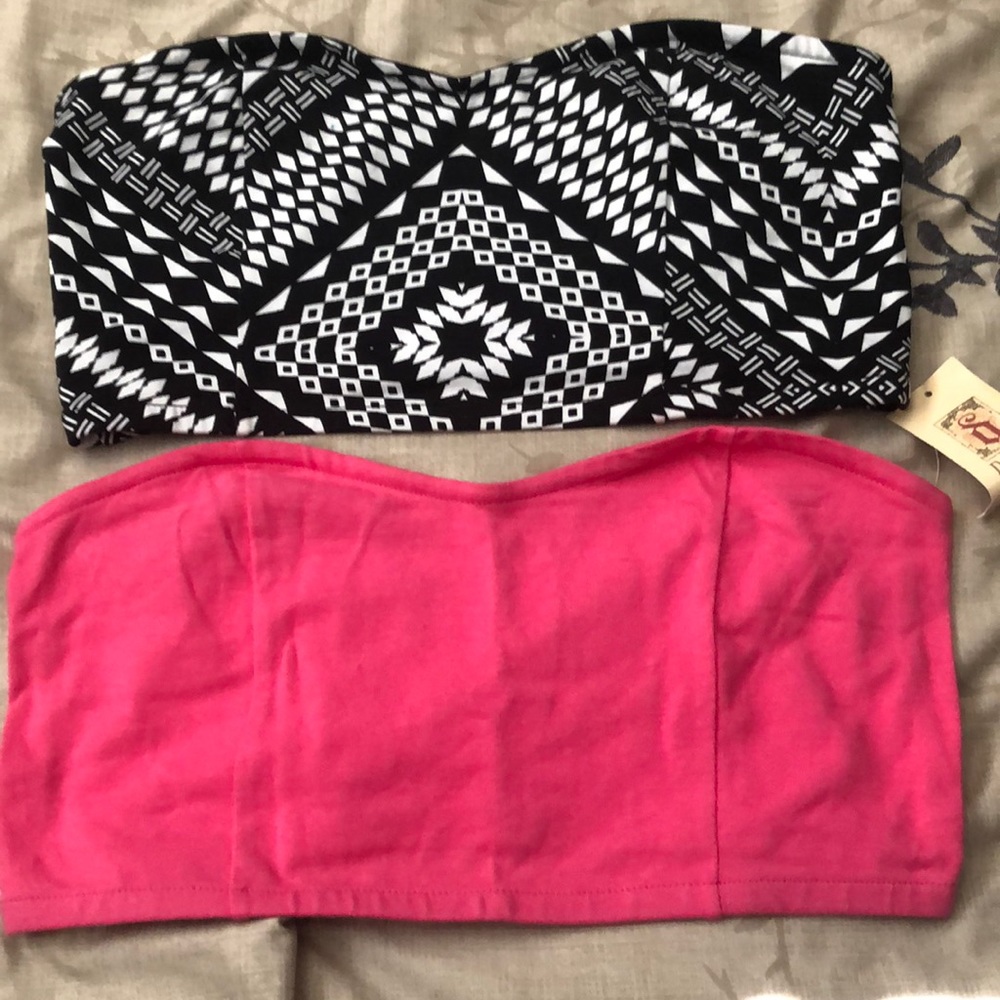 Set of 2 bandeau tops -hot pink and black & white